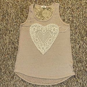 Juniors sz L tan tank top w/ lace back